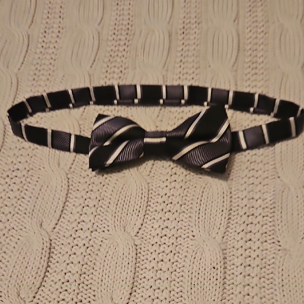 Boys Adjustable Black and White Striped Bow Tie